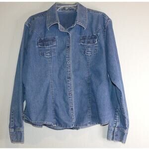 Riders Women's Denim Shirt XL Button Front Untucked Western Vintage Retro